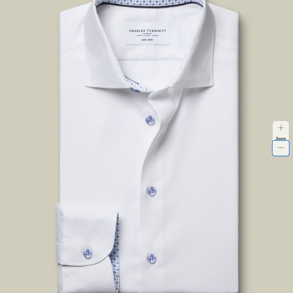 Charles Tyrwhitt Non-Iron Stretch Printed Trim Shirt, White, 15.5", Slim Fit